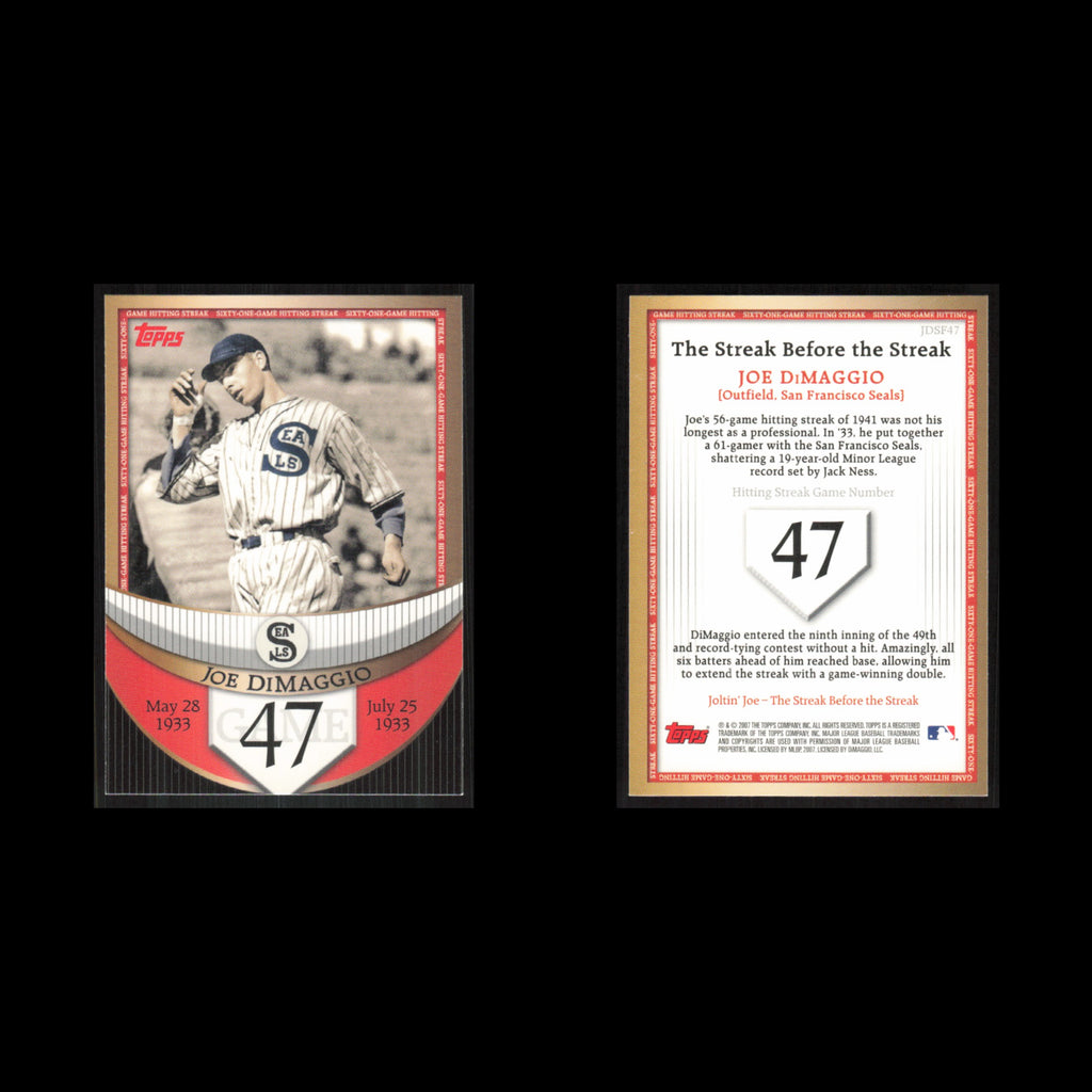 Joe DiMaggio #JDSF47 2007 Topps DiMaggio Streak Before The Streak Baseball Card