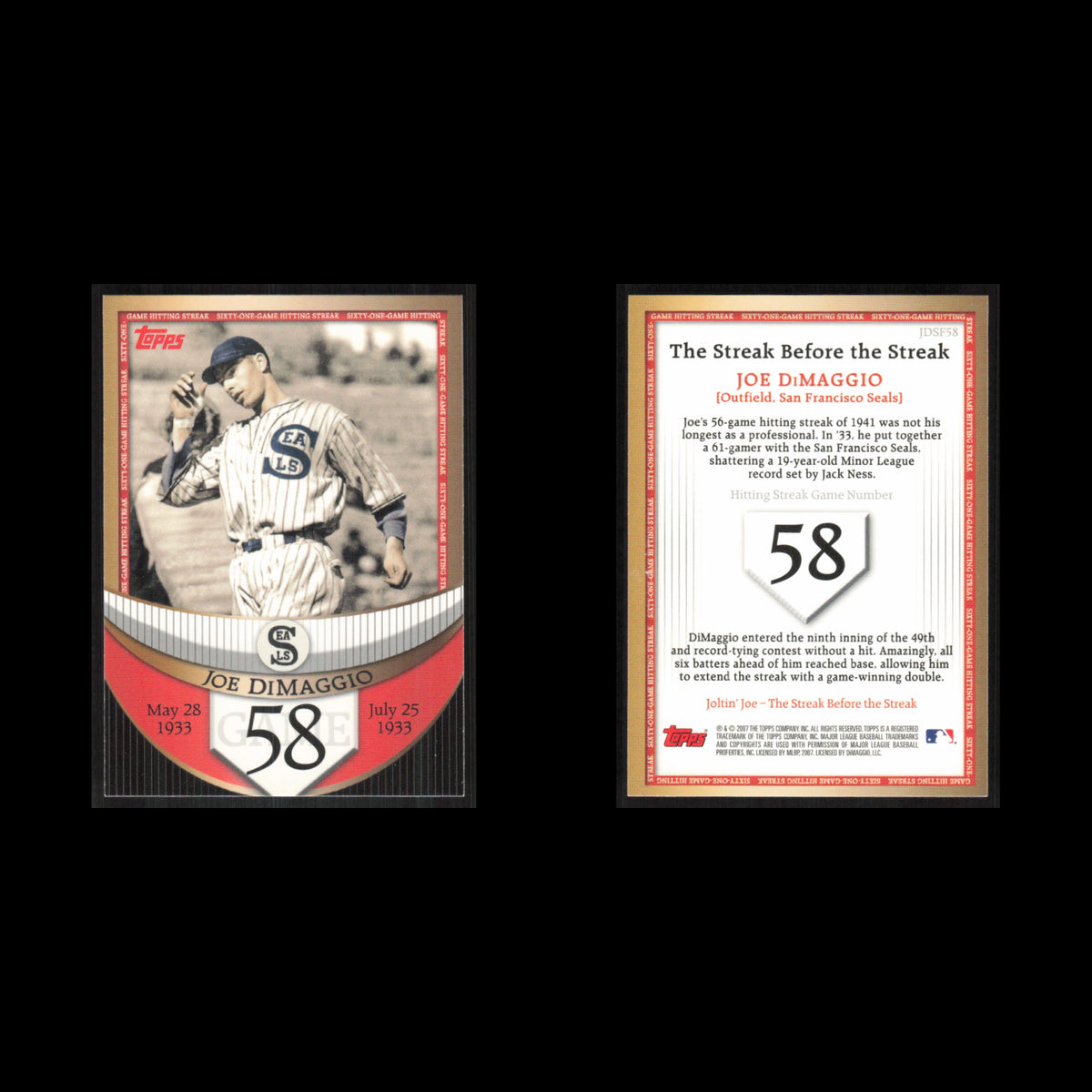 Joe DiMaggio #DSF58 2007 Topps DiMaggio Streak Before The Streak Yankees Card NM