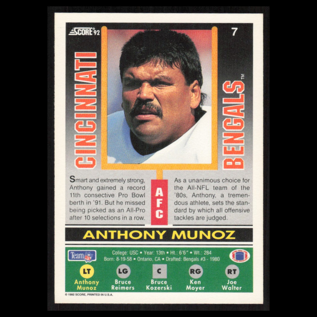 Anthony Munoz #7 1992 Score Cincinnati Bengals Football Card NFL NM