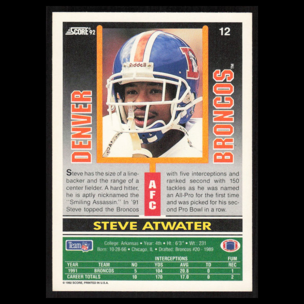 Steve Atwater #12 1992 Score Denver Broncos Football Card NFL NM
