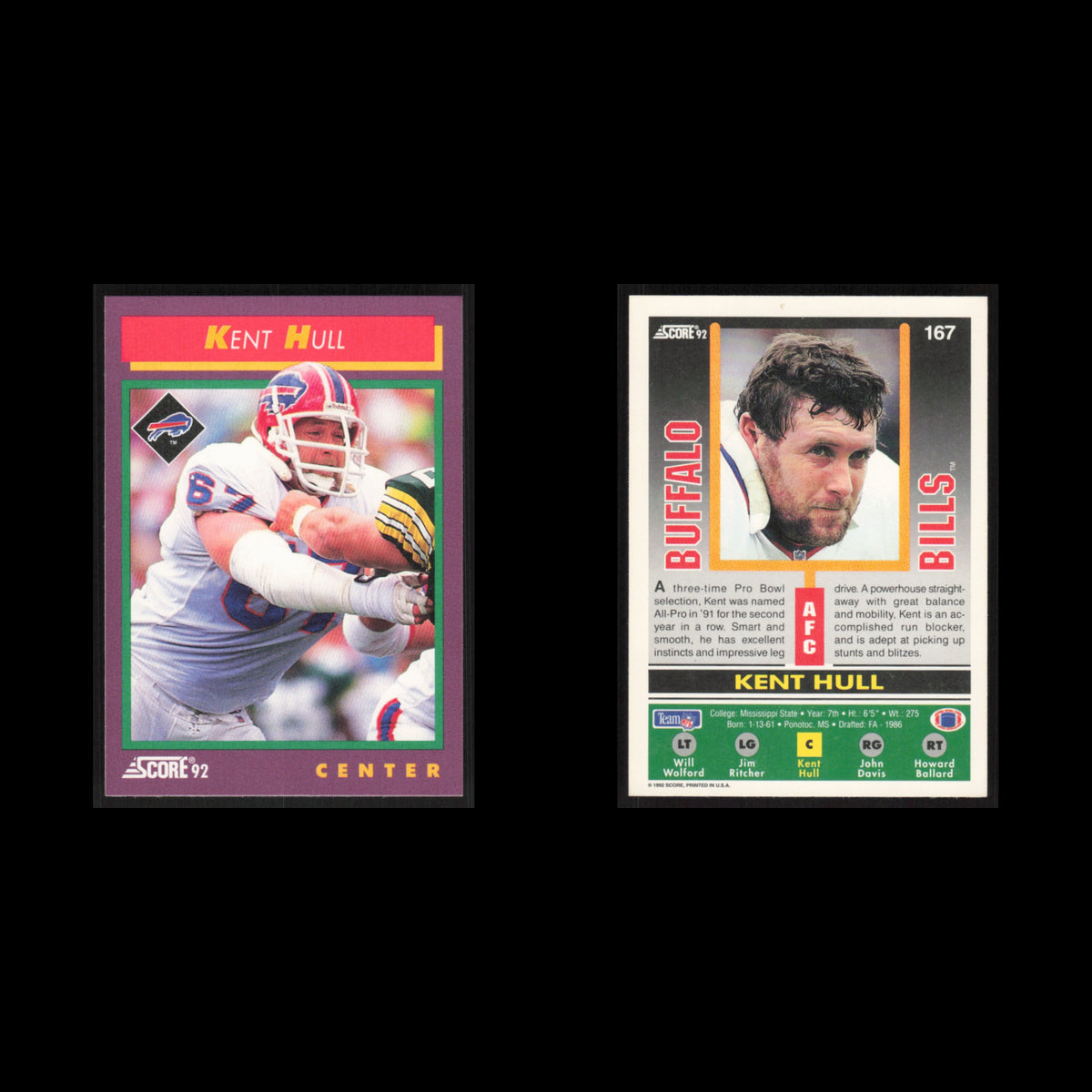 Kent Hull #167 1992 Score Buffalo Bills Football Card NFL NM