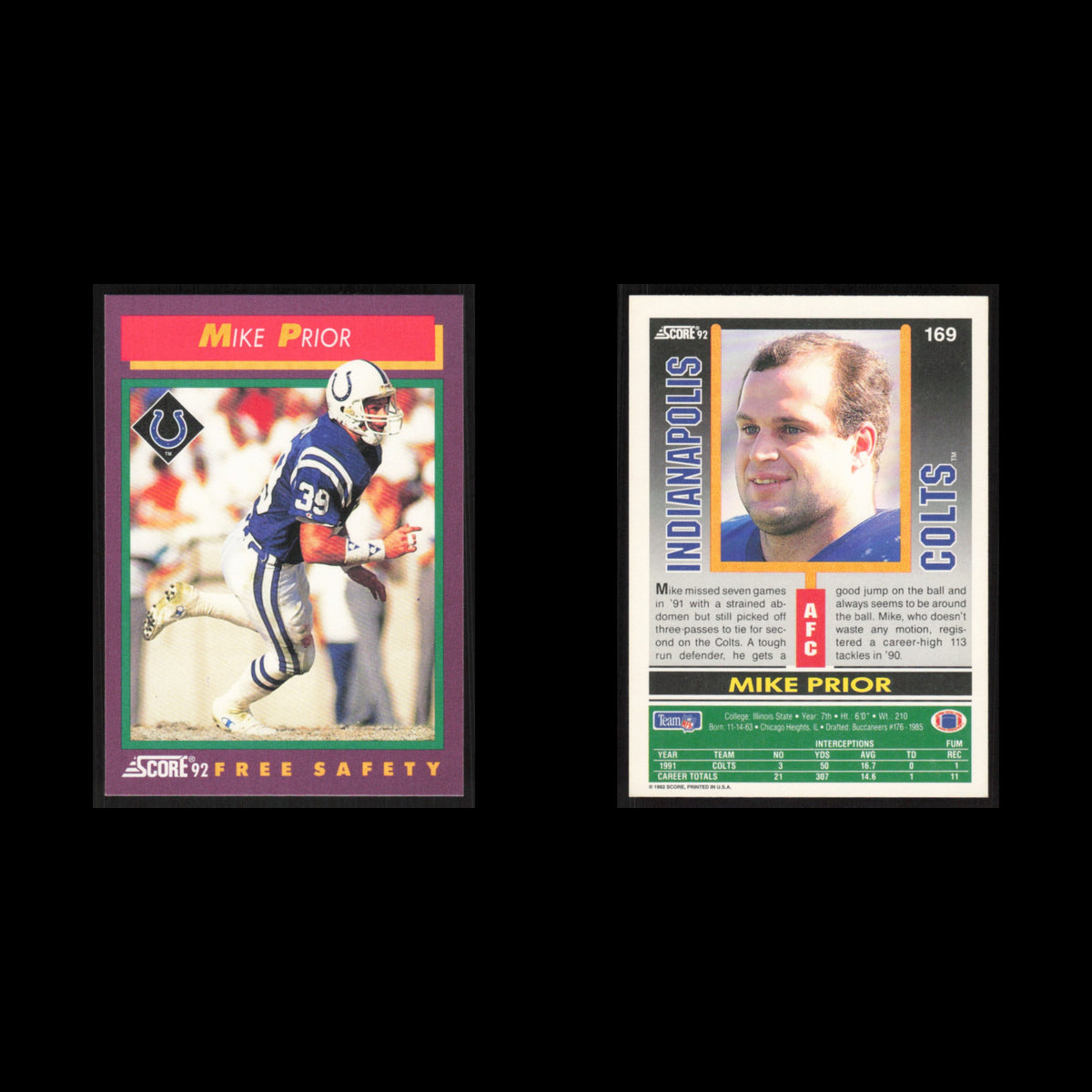 Mike Prior #169 1992 Score Indianapolis Colts Football Card NFL NM