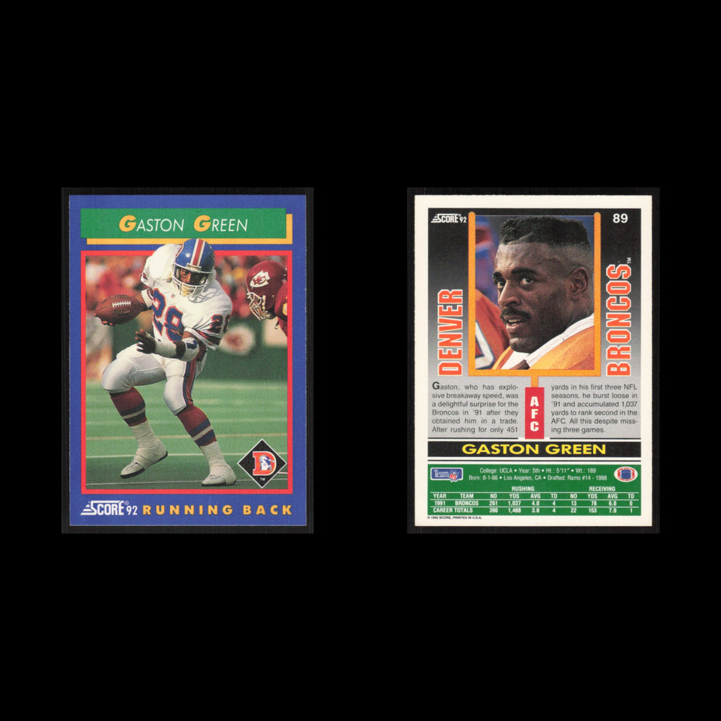 Gaston Green #89 1992 Score Denver Broncos Football Card NFL NM