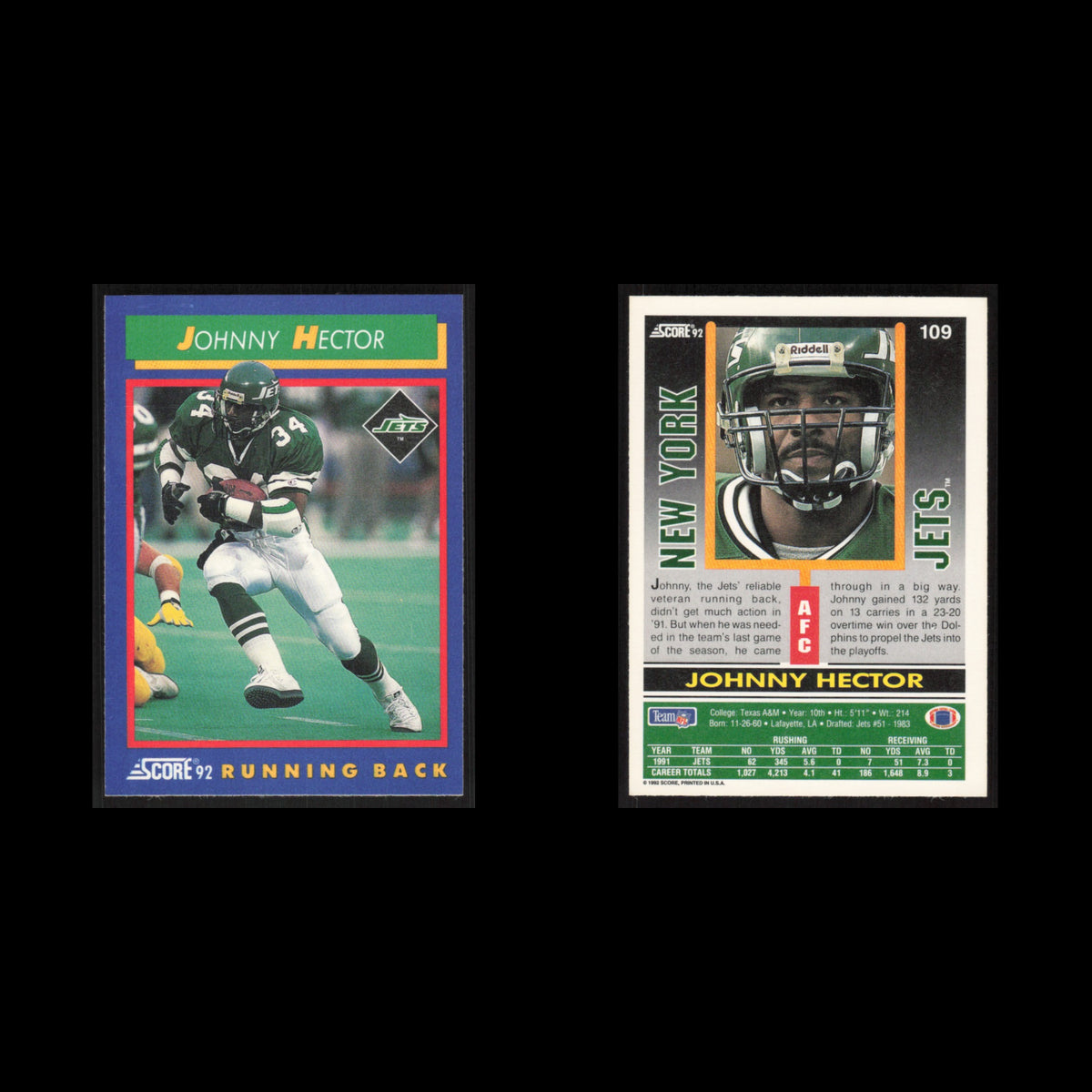 Johnny Hector #109 1992 Score New York Jets Football Card NFL NM