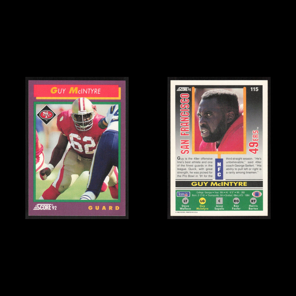 Guy McIntyre #115 1992 Score San Francisco 49ers Football Card NFL NM