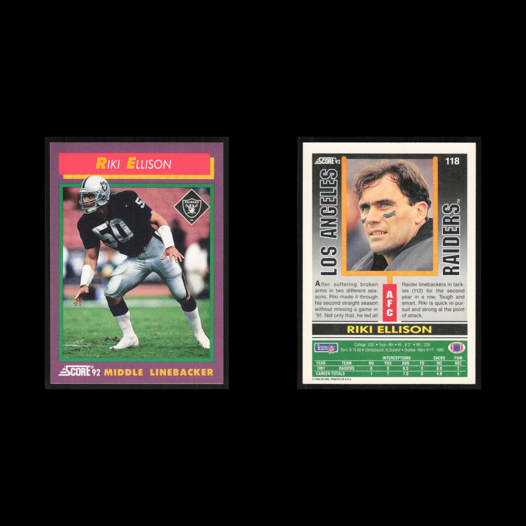 Riki Ellison #118 1992 Score Los Angeles Raiders Football Card NFL NM