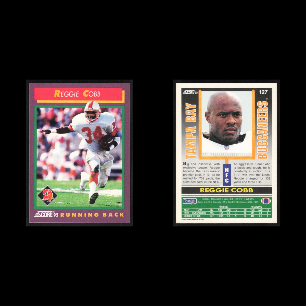 Reggie Cobb #127 1992 Score Tampa Bay Buccaneers Football Card NFL NM