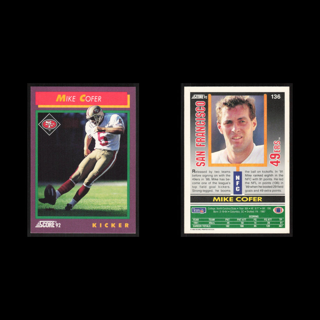Mike Cofer #136 1992 Score San Francisco 49ers Football Card NFL NM