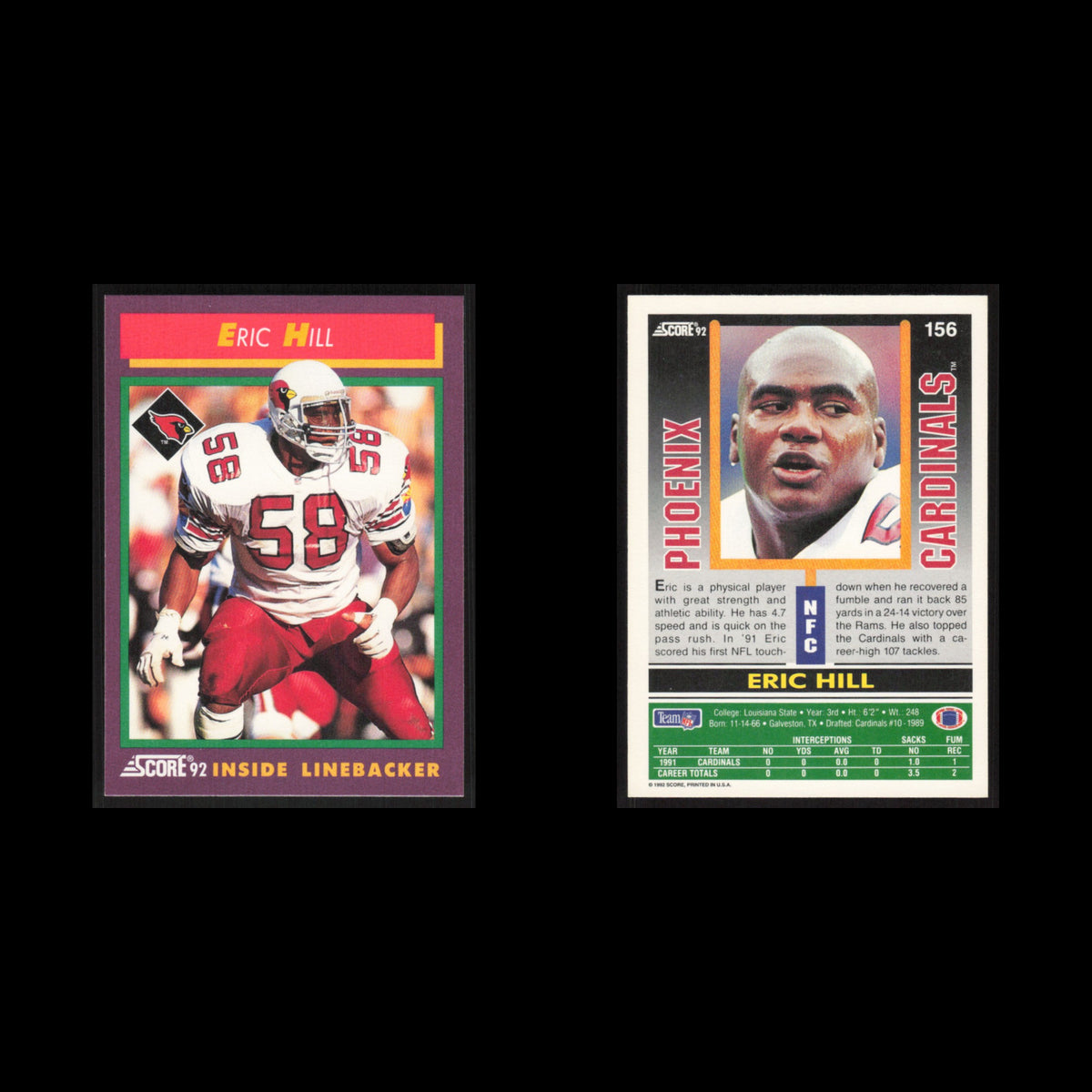 Eric Hill #156 1992 Score Phoenix Cardinals Football Card NFL NM