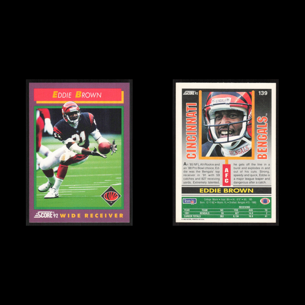 Eddie Brown #139 1992 Score Cincinnati Bengals Football Card NFL NM