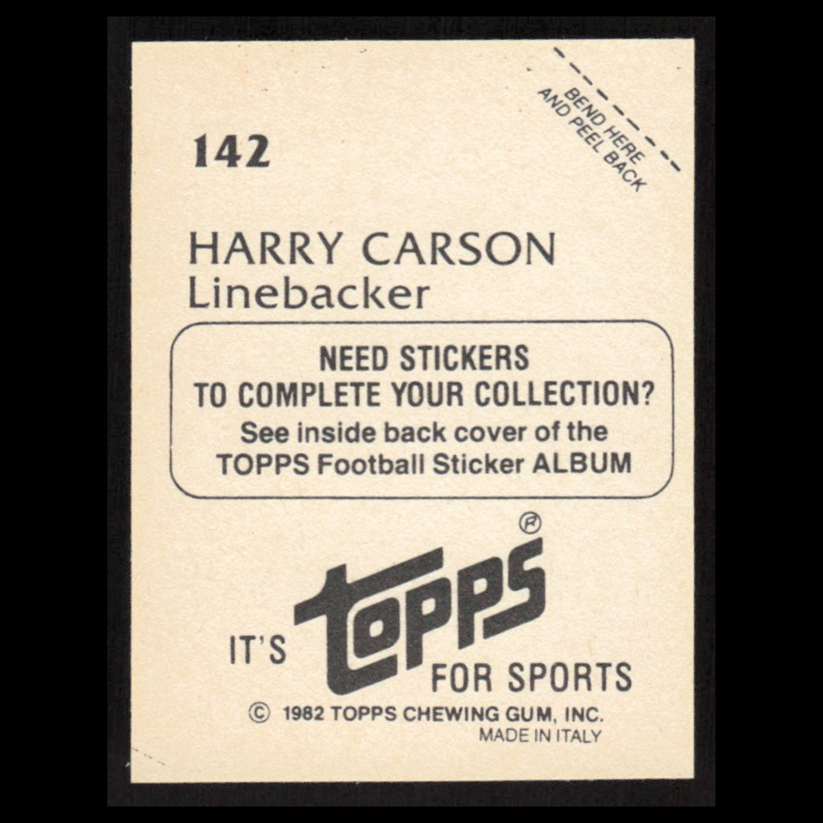 Harry Carson #142 1982 Topps Stickers New York Giants Football Card NFL NM