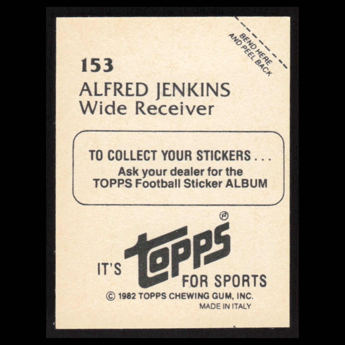 Alfred Jenkins #153 1982 Topps Stickers Atlanta Falcons Football Card NFL NM