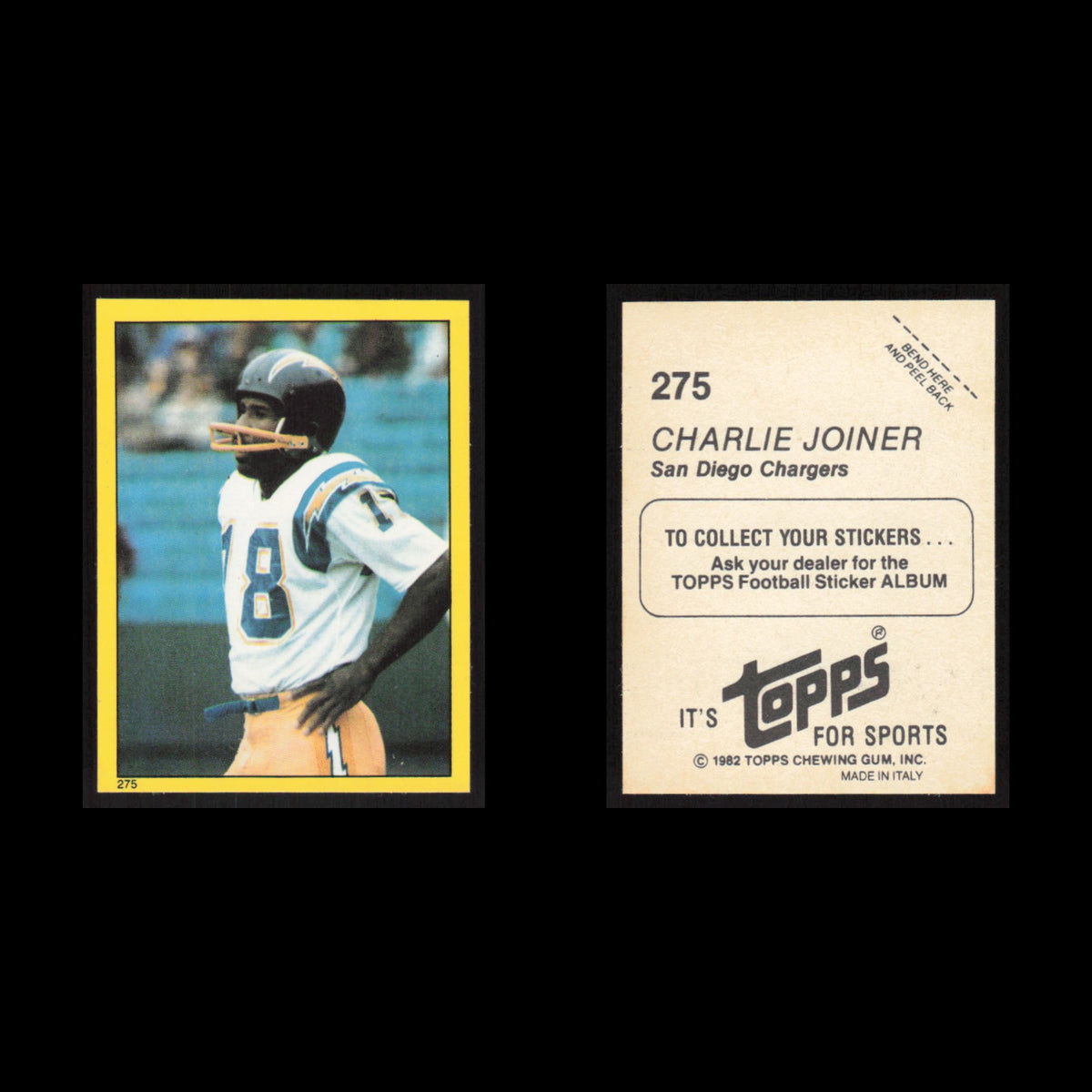 Charlie Joiner #275 1982 Topps Stickers San Diego Chargers Football Card NFL NM