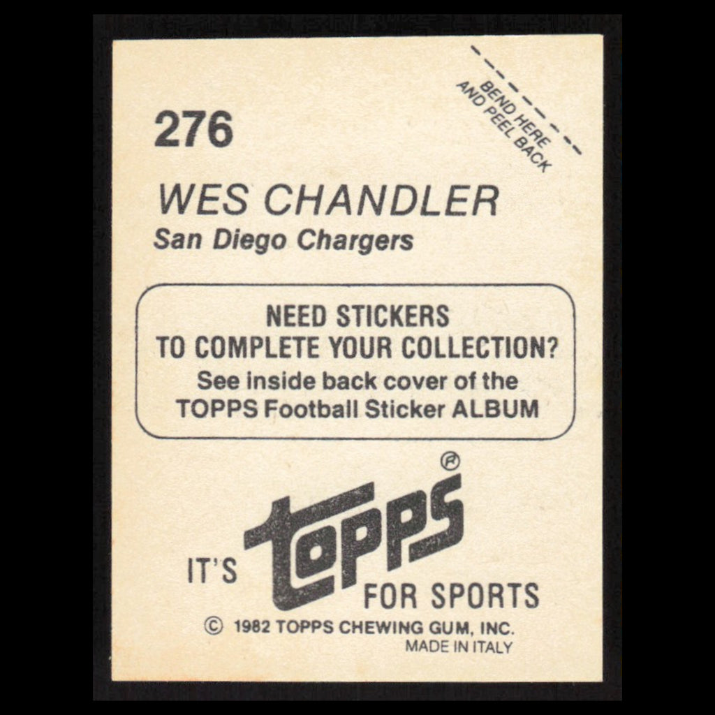 Wes Chandler #276 1982 Topps Stickers San Diego Chargers Football Card NFL NM