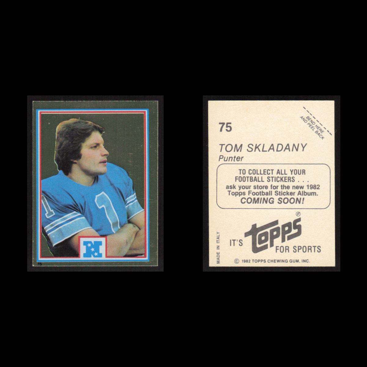 Tom Skladany #75 1982 Topps Stickers Detroit Lions Football Card NFL NM