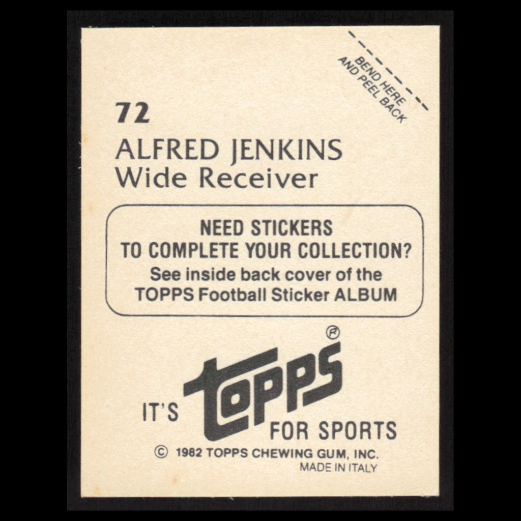 Alfred Jenkins #72 1982 Topps Stickers Atlanta Falcons Football Card NFL NM