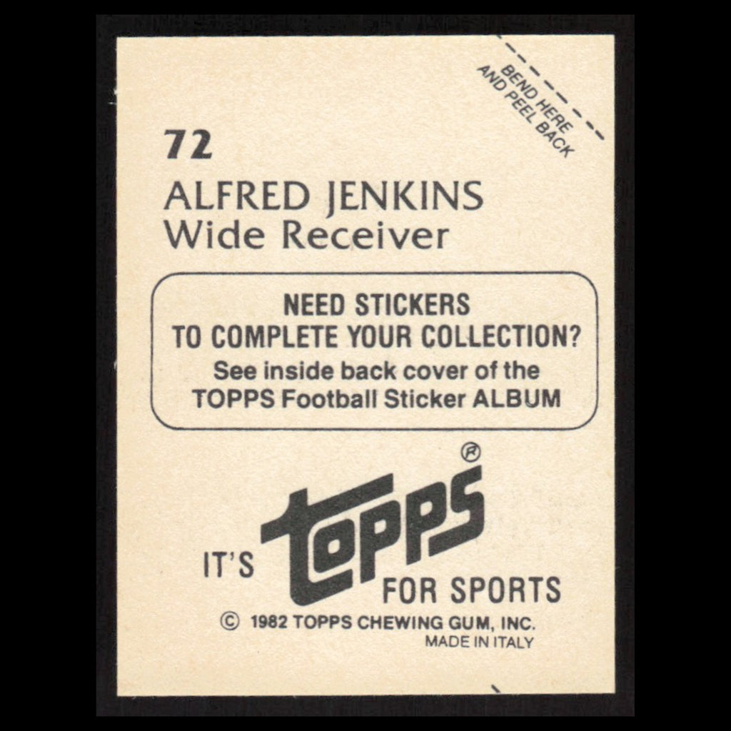 Alfred Jenkins #72 1982 Topps Stickers Atlanta Falcons Football Card NFL NM