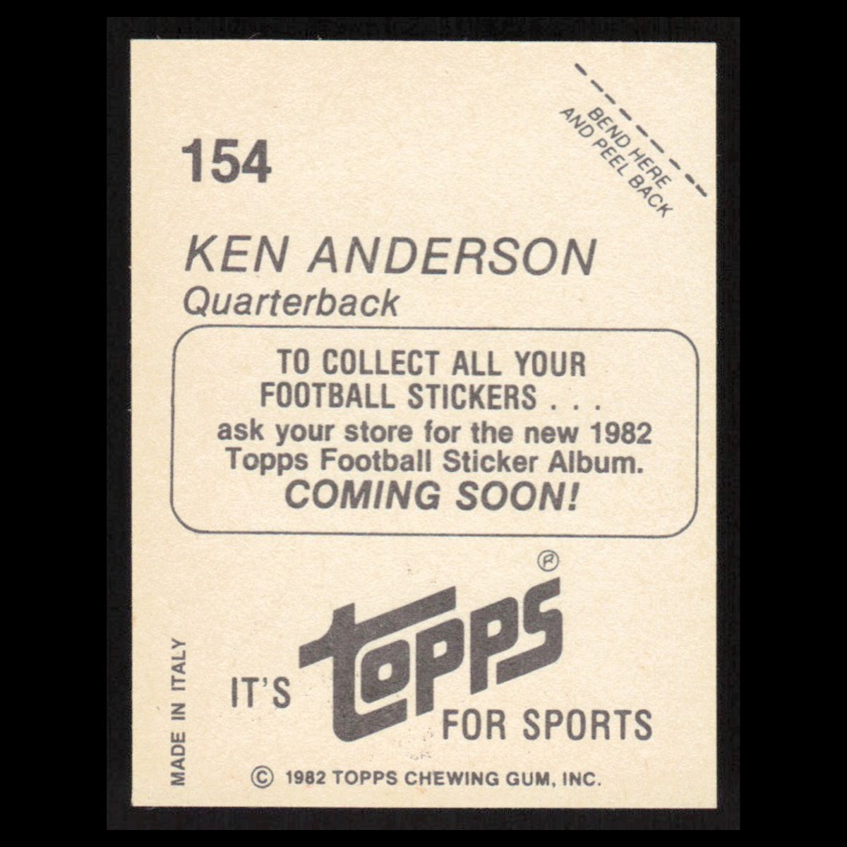 Ken Anderson #154 1982 Topps Stickers Cincinnati Bengals Football Card NFL NM