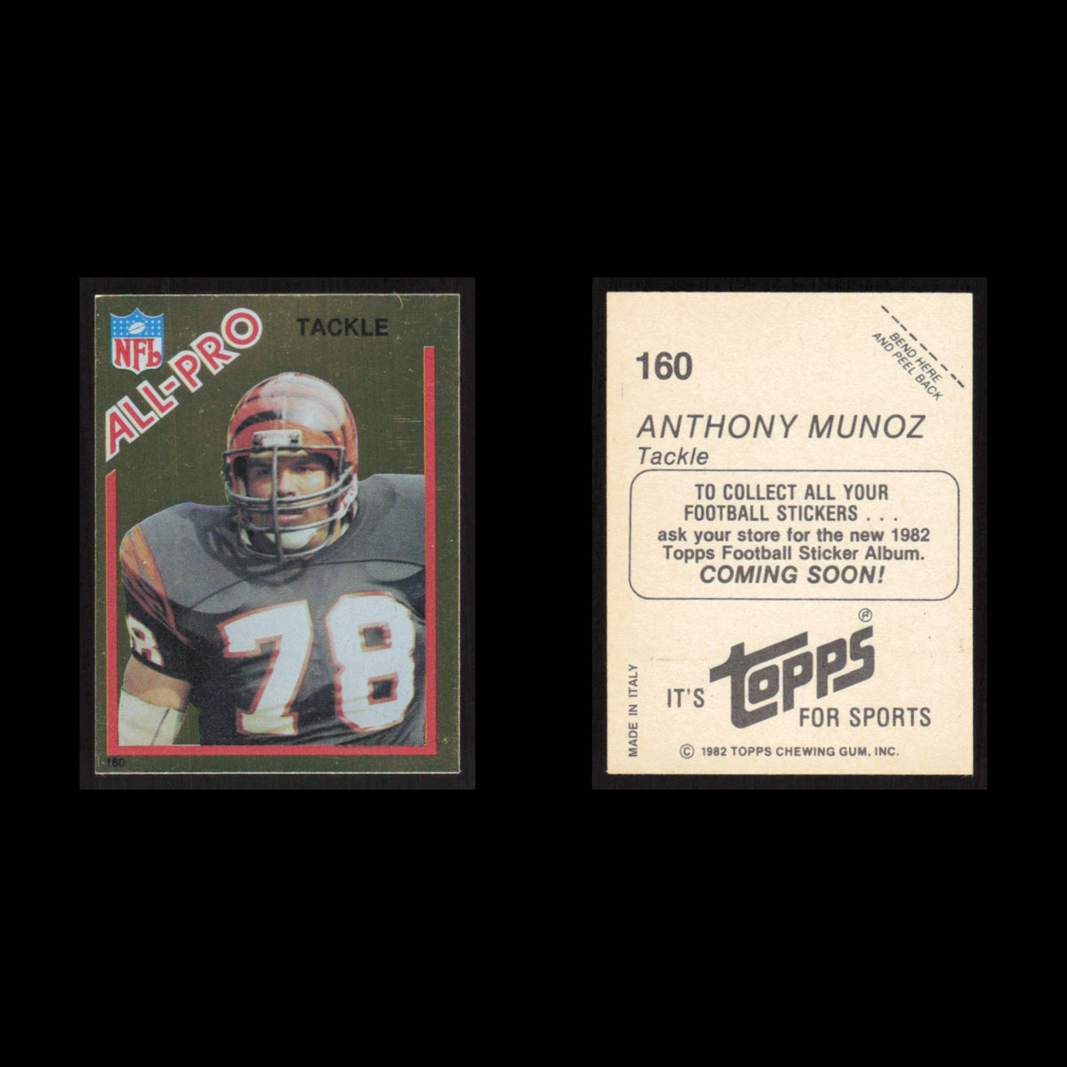 Anthony Munoz #160 1982 Topps Stickers Cincinnati Bengals Football Card NFL NM