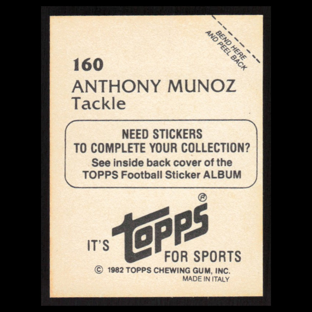 Anthony Munoz #160 1982 Topps Stickers Cincinnati Bengals Football Card NFL NM