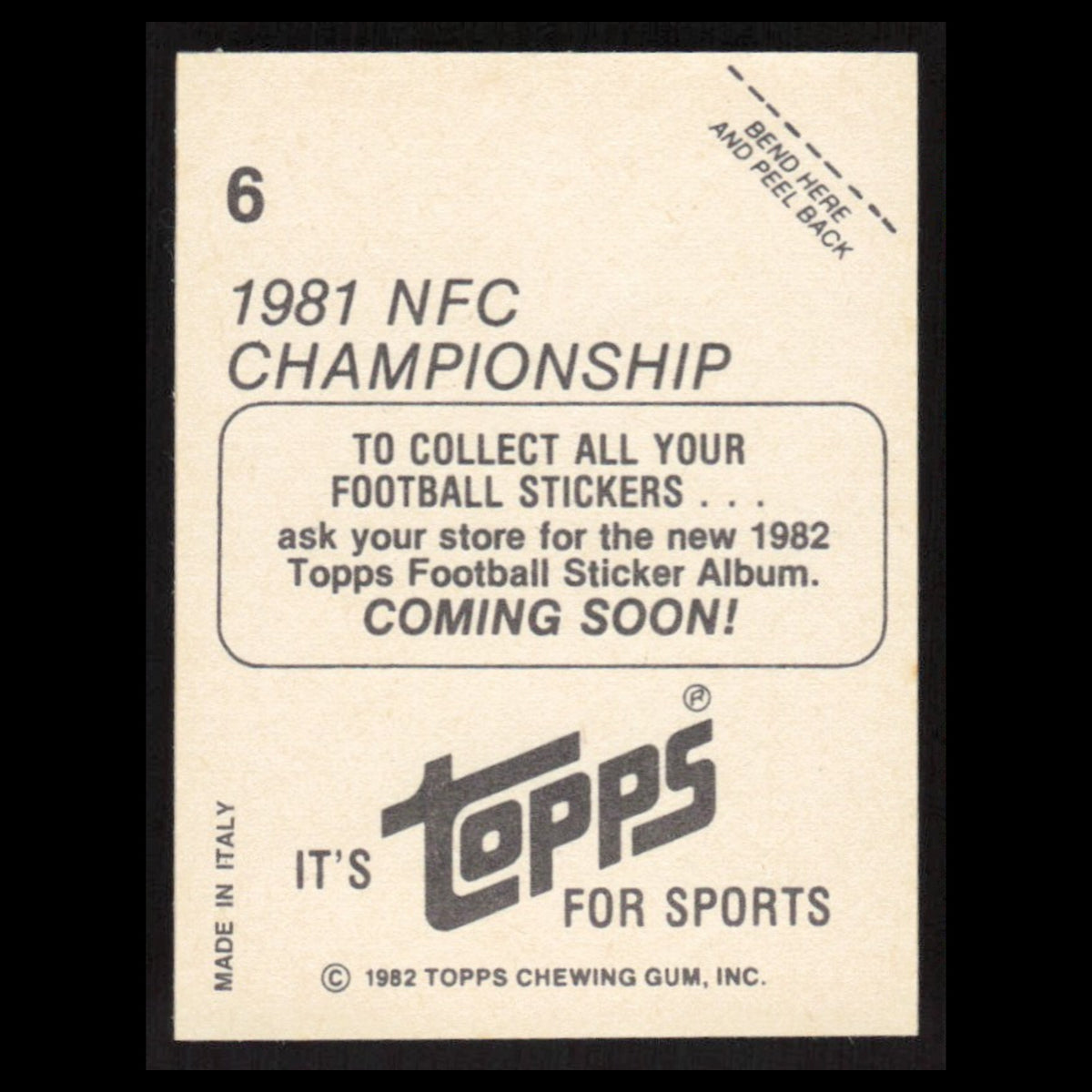 NFC Championship #6 1982 Topps Stickers San Francisco 49ers/Dallas Cowboys Card