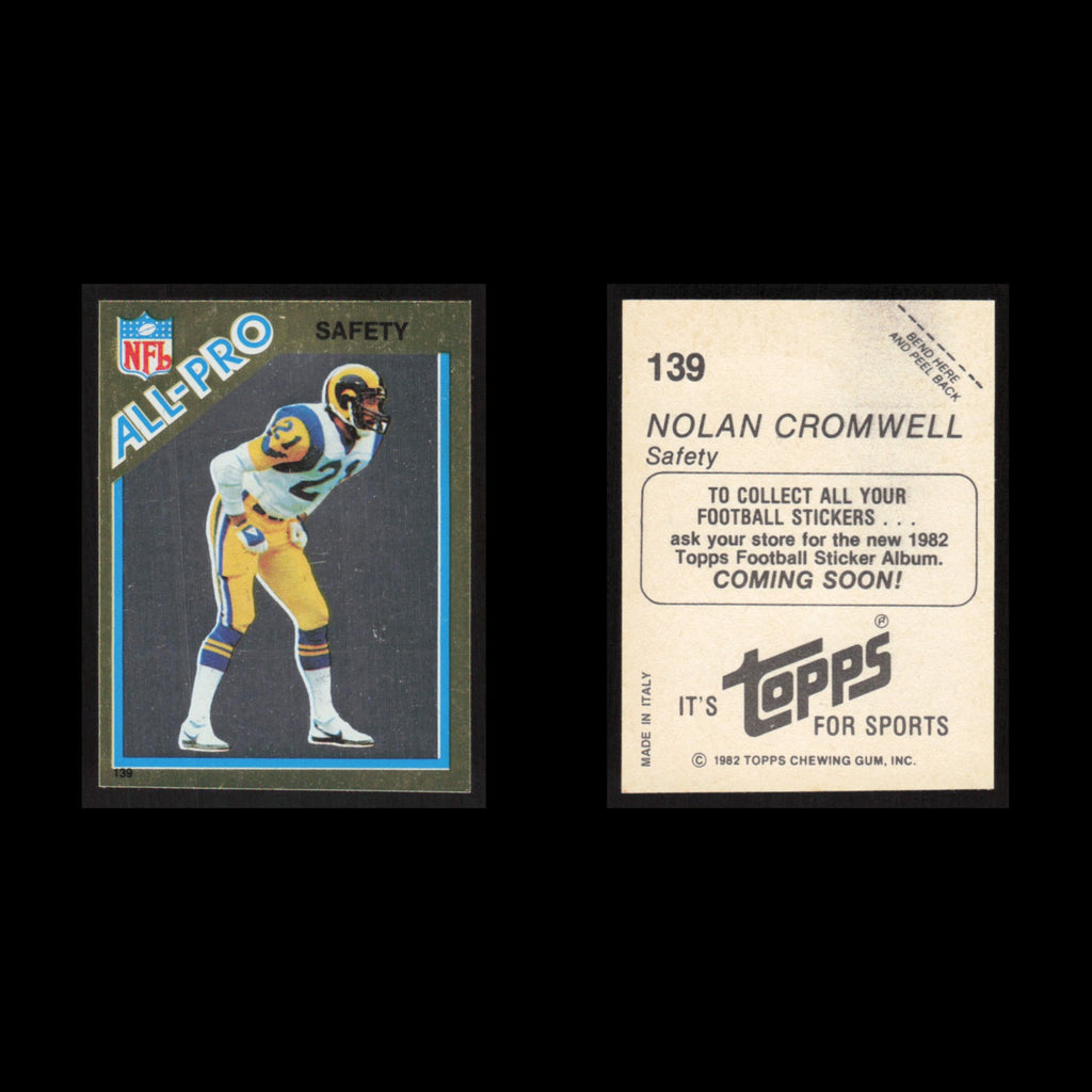 Nolan Cromwell #139 1982 Topps Stickers Los Angeles Rams Football Card NFL NM