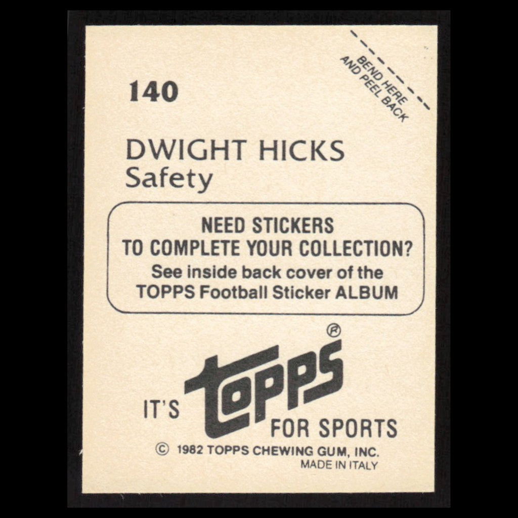 Dwight Hicks #140 1982 Topps Stickers San Francisco 49ers Football Card NFL NM