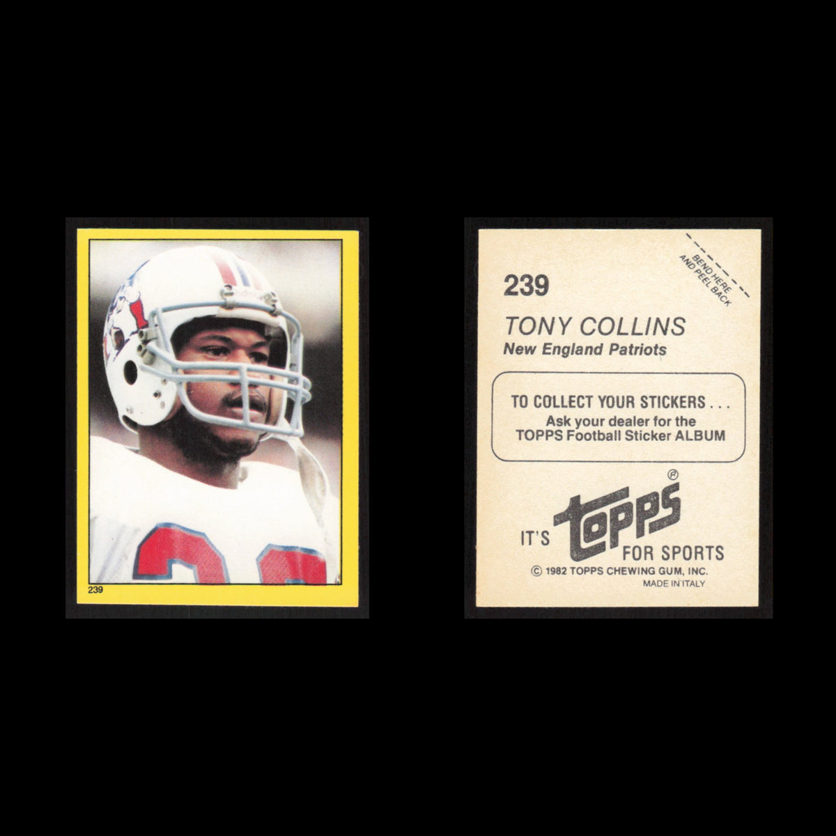 Tony Collins #239 1982 Topps Stickers New England Patriots Football Card NFL NM