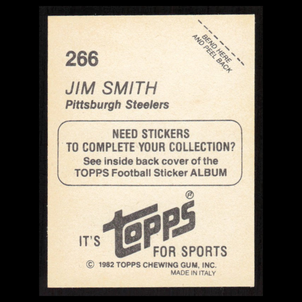 Jim Smith #266 1982 Topps Stickers Pittsburgh Steelers Football Card NFL NM