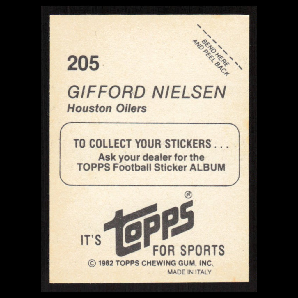 Gifford Nielsen #205 1982 Topps Stickers Houston Oilers Football Card NFL NM