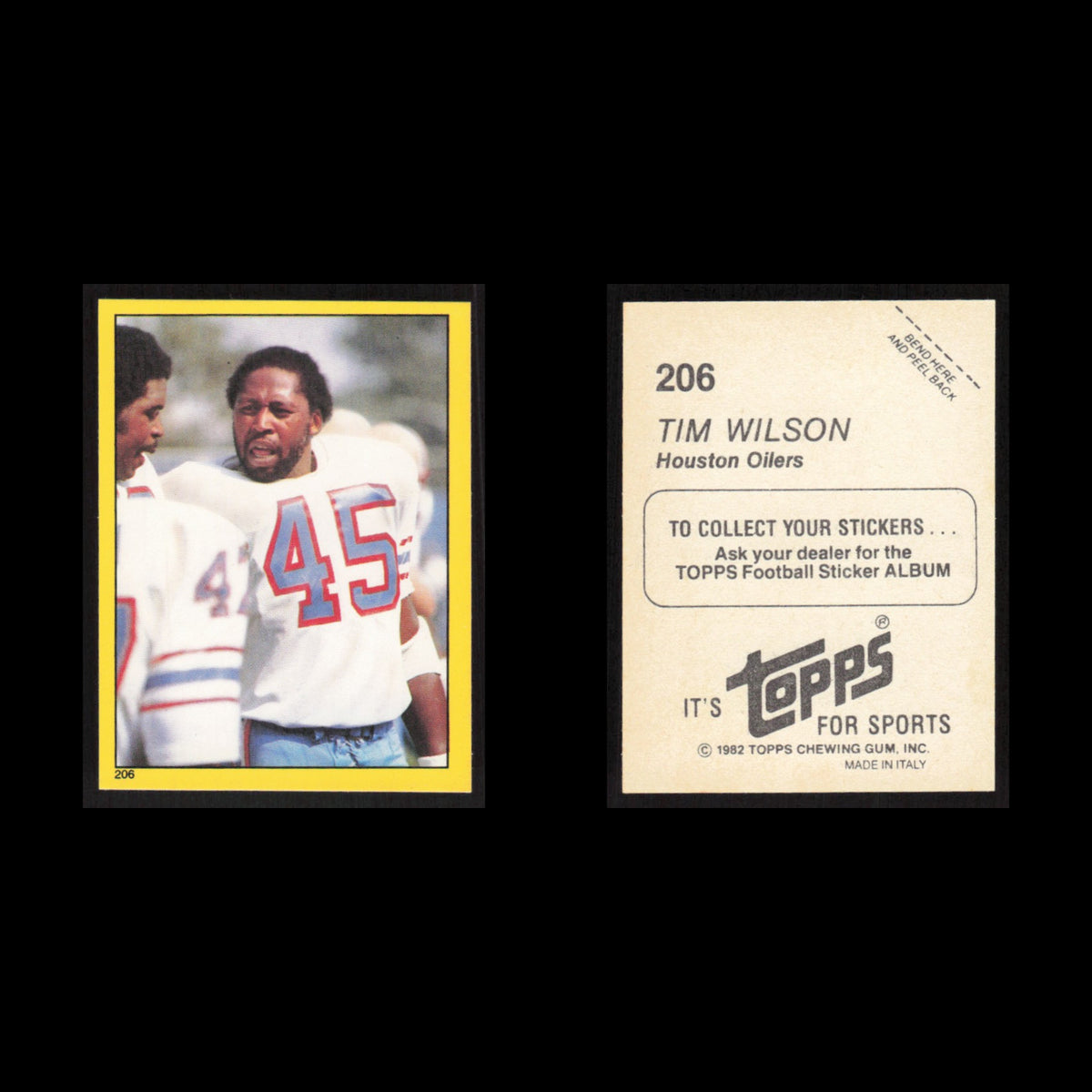 Tim Wilson #206 1982 Topps Stickers Houston Oilers Football Card NFL NM
