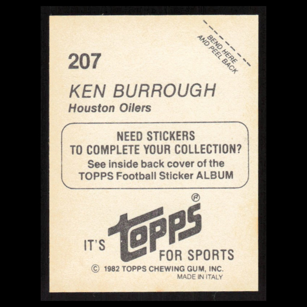 Ken Burrough #207 1982 Topps Stickers Houston Oilers Football Card NFL NM