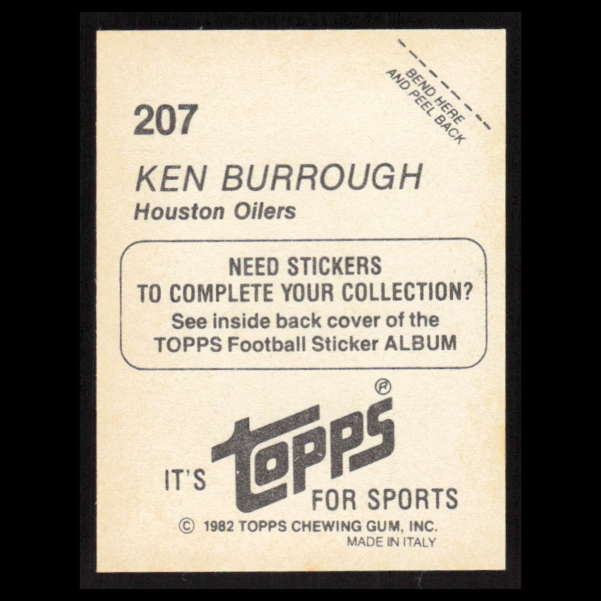 Ken Burrough #207 1982 Topps Stickers Houston Oilers Football Card NFL NM