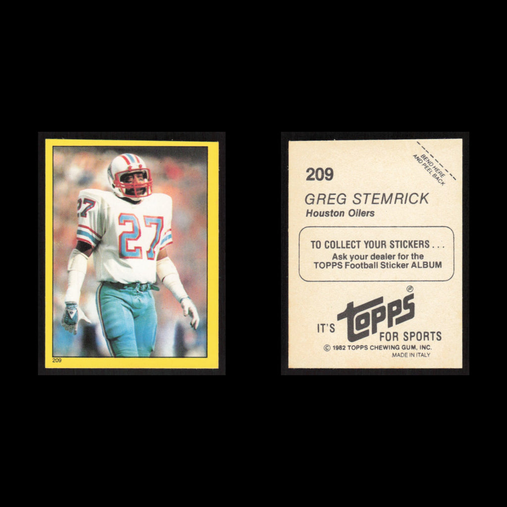 Greg Stemrick #209 1982 Topps Stickers Houston Oilers Football Card NFL NM