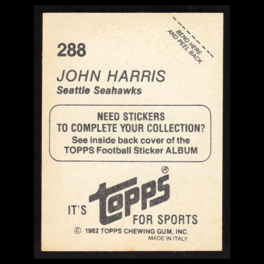 John Harris #288 1982 Topps Stickers Seattle Seahawks Football Card NFL NM