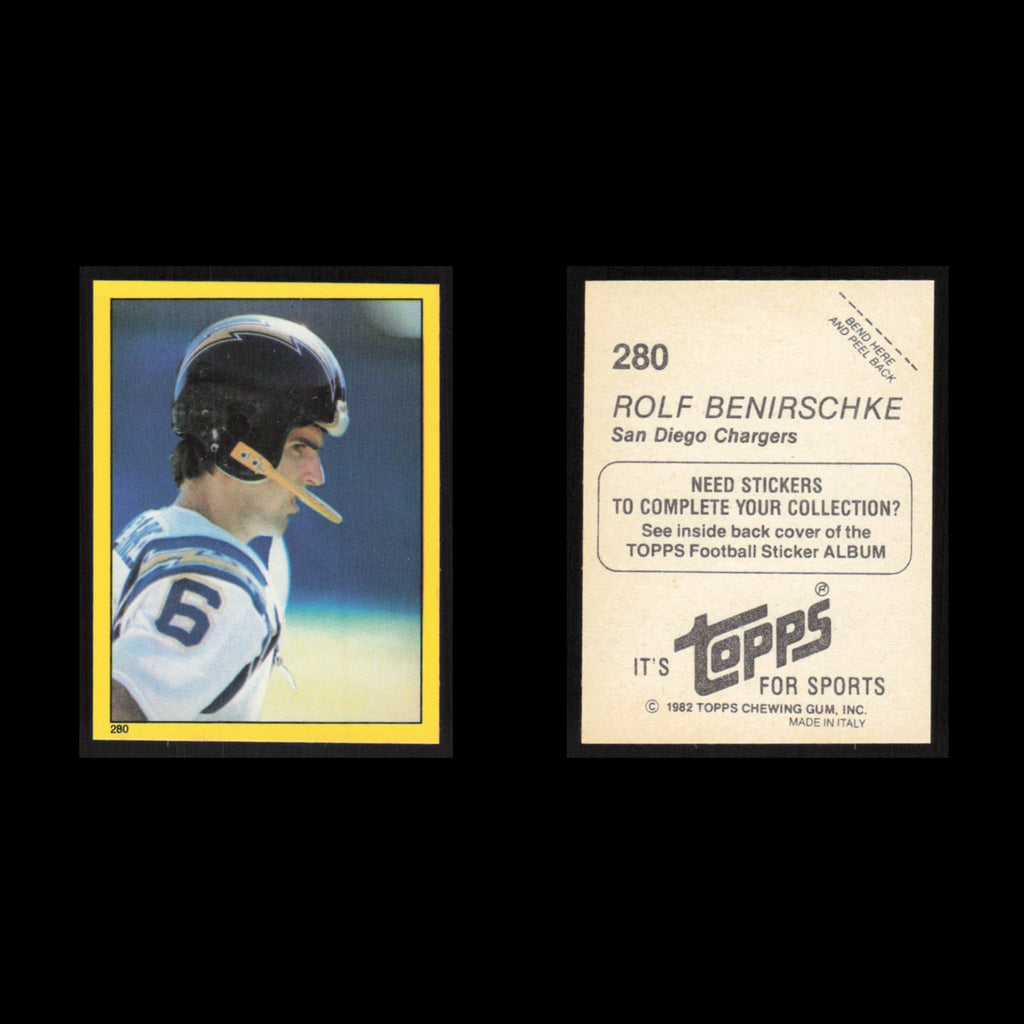 Rolf Benirschke #280 1982 Topps Stickers San Diego Chargers Football Card NFL NM