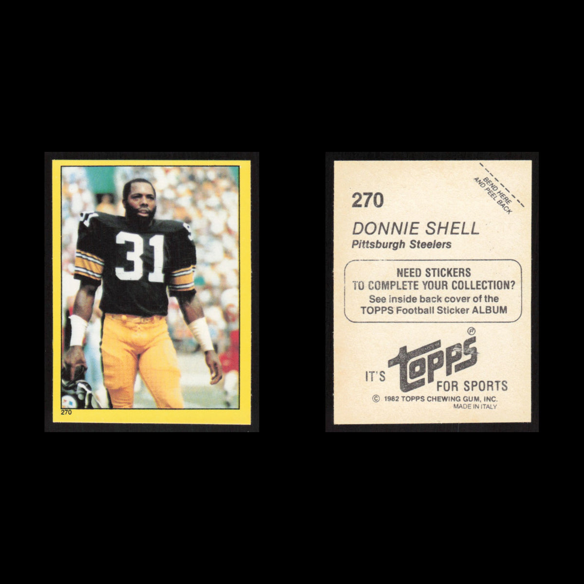 Donnie Shell #270 1982 Topps Stickers Pittsburgh Steelers Football Card NFL NM