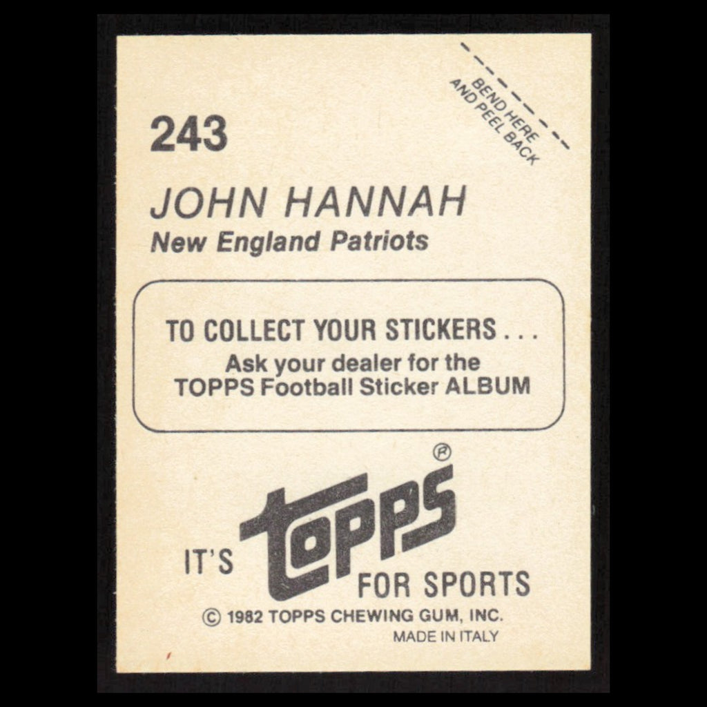 John Hannah #243 1982 Topps Stickers New England Patriots Football Card NFL NM