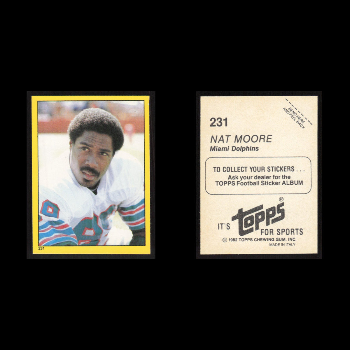 Nat Moore #231 1982 Topps Stickers Miami Dolphins Football Card NFL NM