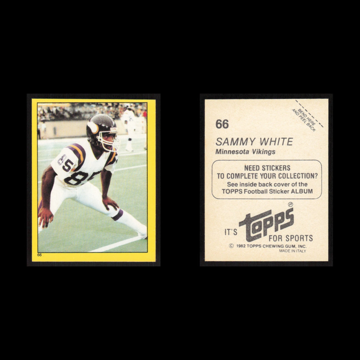 Sammy White #66 1982 Topps Stickers Minnesota Vikings Football Card NFL NM