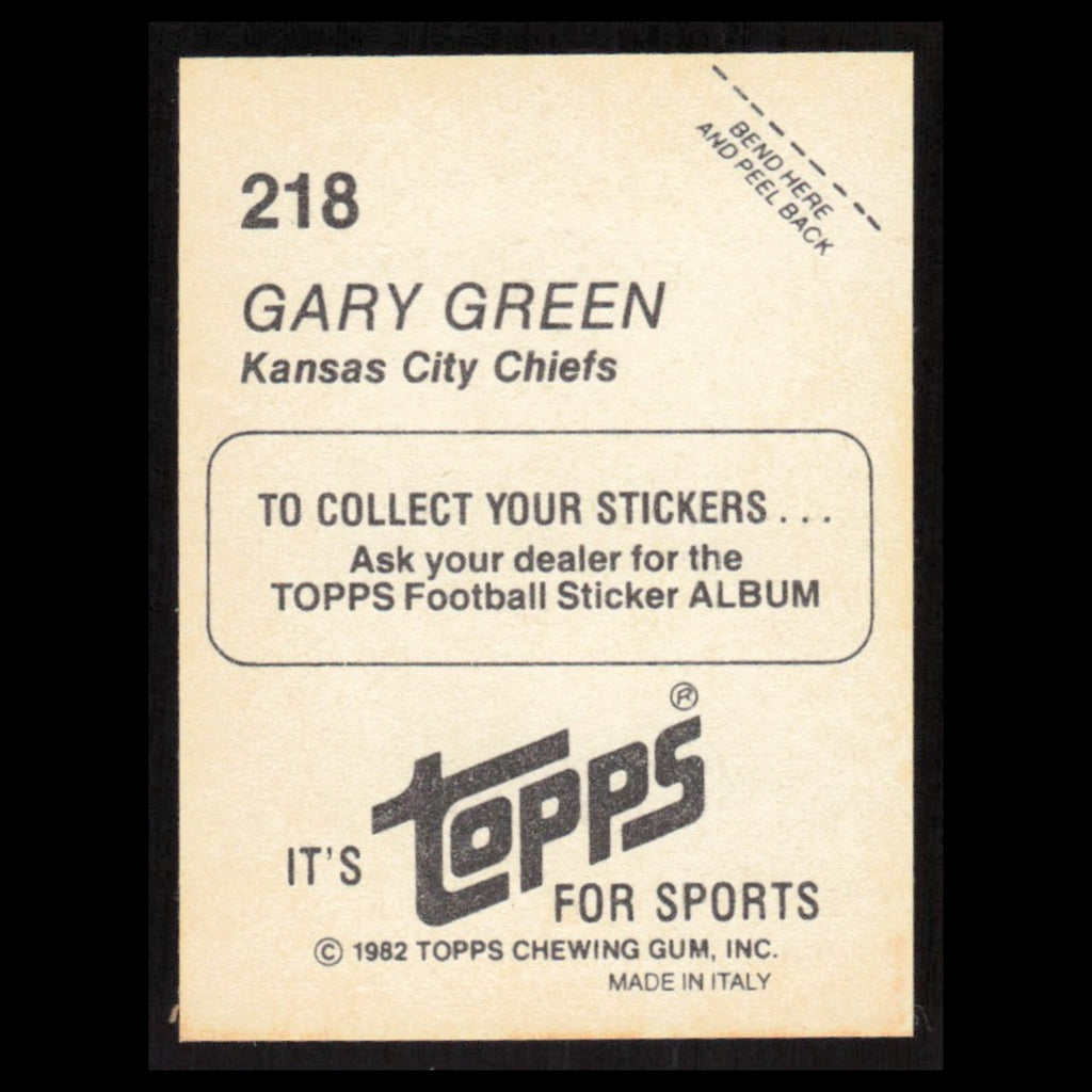 Gary Green #218 1982 Topps Stickers Kansas City Chiefs Football Card NFL NM