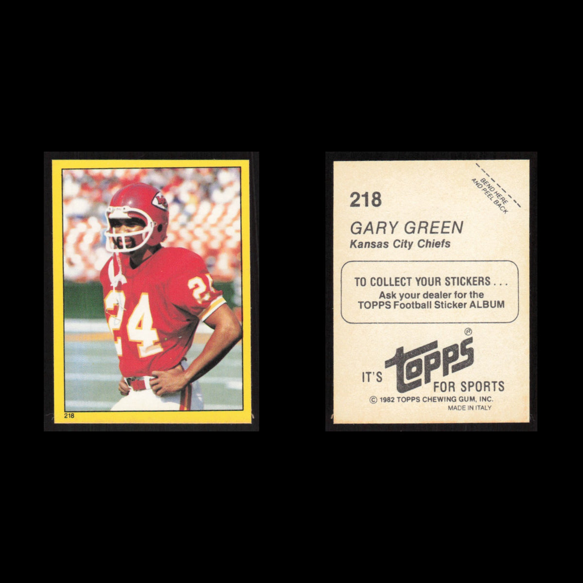 Gary Green #218 1982 Topps Stickers Kansas City Chiefs Football Card NFL NM