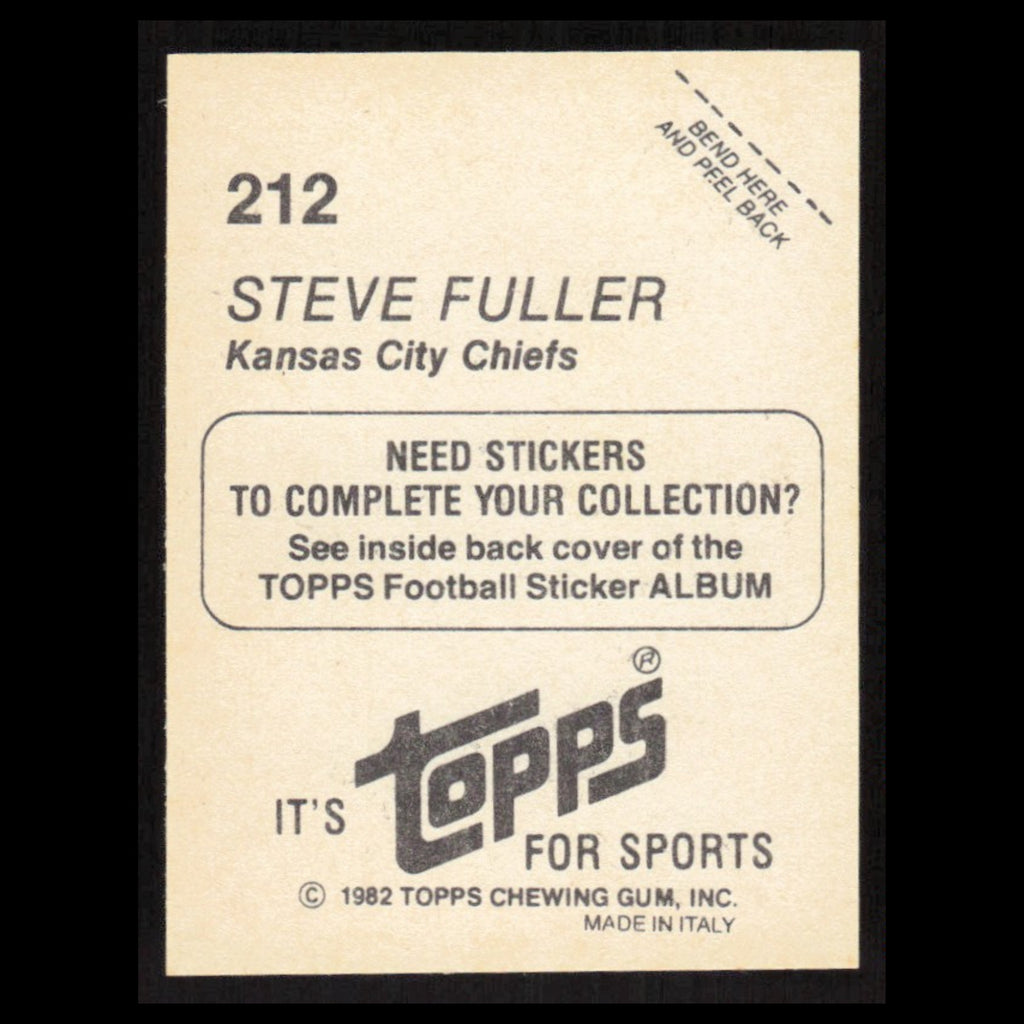 Steve Fuller #212 1982 Topps Stickers Kansas City Chiefs Football Card NFL NM