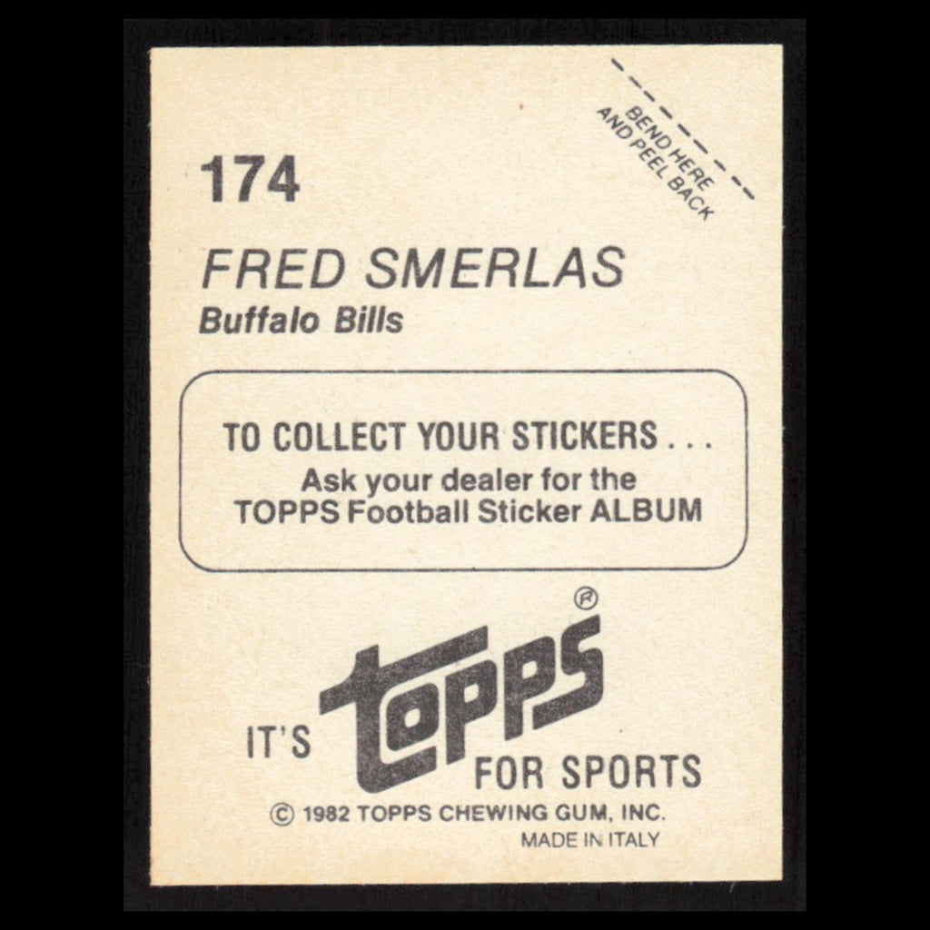 Fred Smerlas #174 1982 Topps Stickers Buffalo Bills Football Card NFL NM