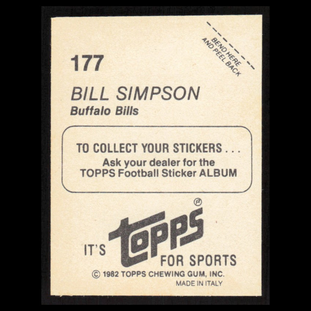 Bill Simpson #177 1982 Topps Stickers Buffalo Bills Football Card NFL NM