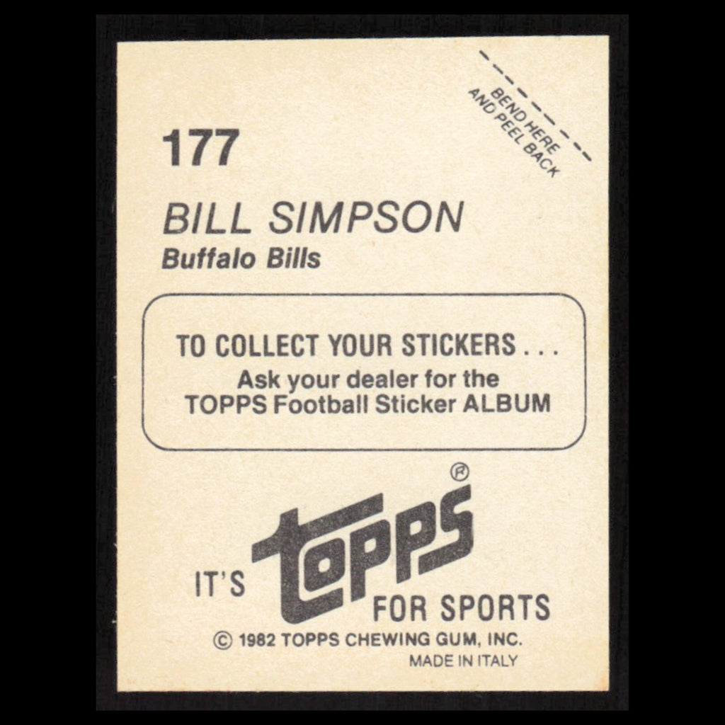 Bill Simpson #177 1982 Topps Stickers Buffalo Bills Football Card NFL NM