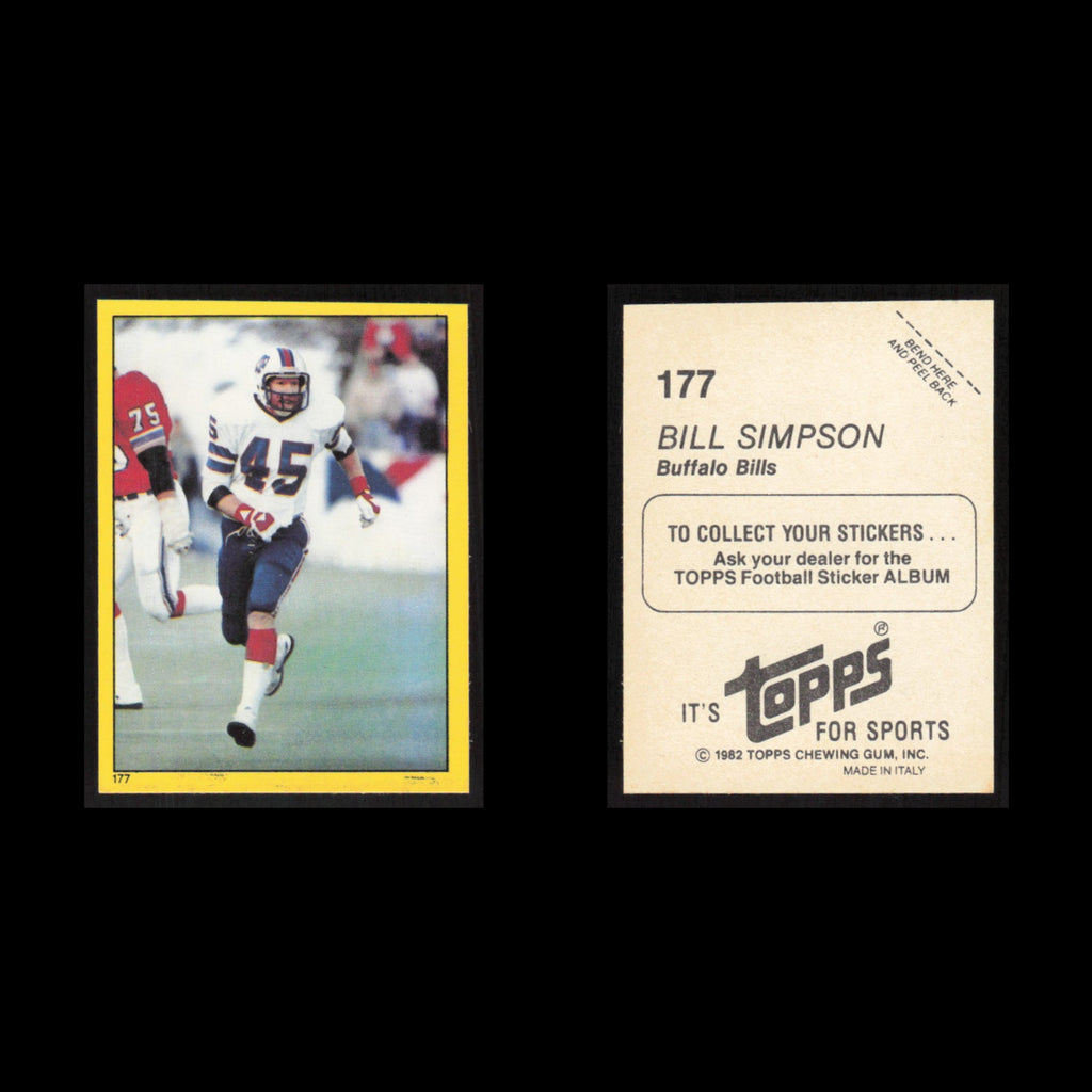 Bill Simpson #177 1982 Topps Stickers Buffalo Bills Football Card NFL NM