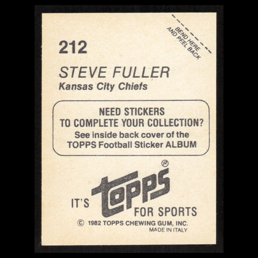 Steve Fuller #212 1982 Topps Stickers Kansas City Chiefs Football Card NFL NM