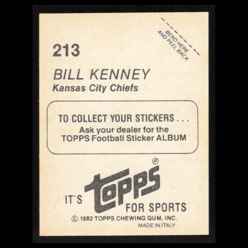 Bill Kenney #213 1982 Topps Stickers Kansas City Chiefs Football Card NFL NM