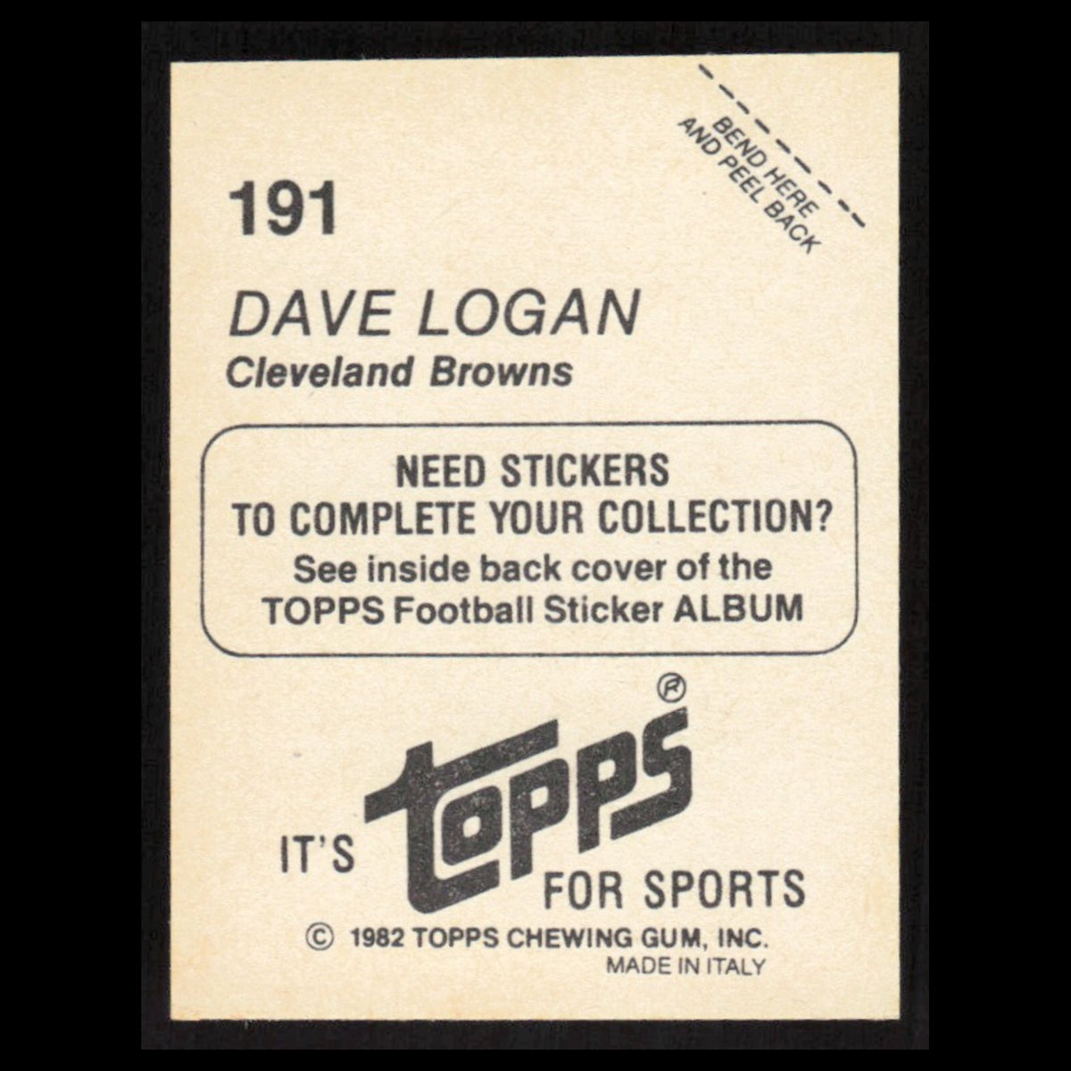 Dave Logan #191 1982 Topps Stickers Cleveland Browns Football Card NFL NM